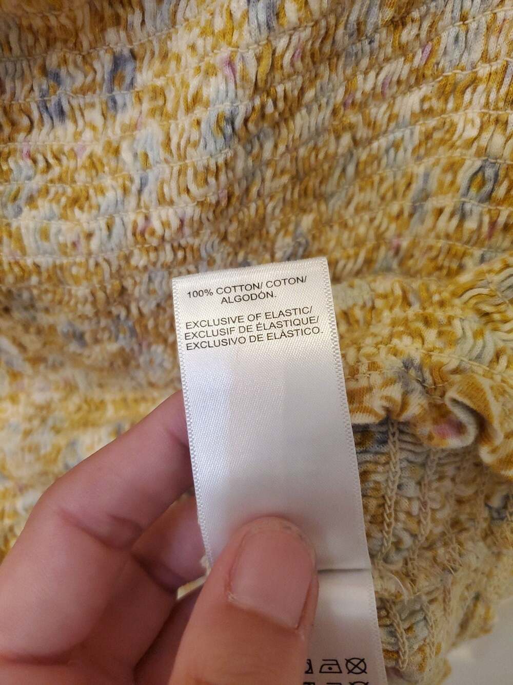 Lucky Brand Women's Beige Cotton Square-Neck Smocked Top Large Boho Cottagecore - Picture 4 of 5